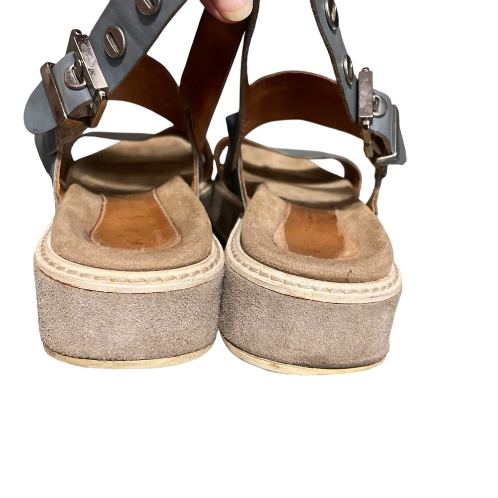 Aquatalia Ash Blue Leather Ankle Strap Wedge Sandal Women's Size 9‎ Comfortable - Picture 7 of 16